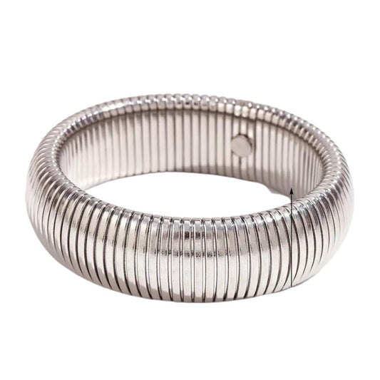 Βραχιόλι ατσάλινο ελαστικό χρώμα ασημί πλάτος 2 εκατοστά (B1468) - bracelet - charmy.gr