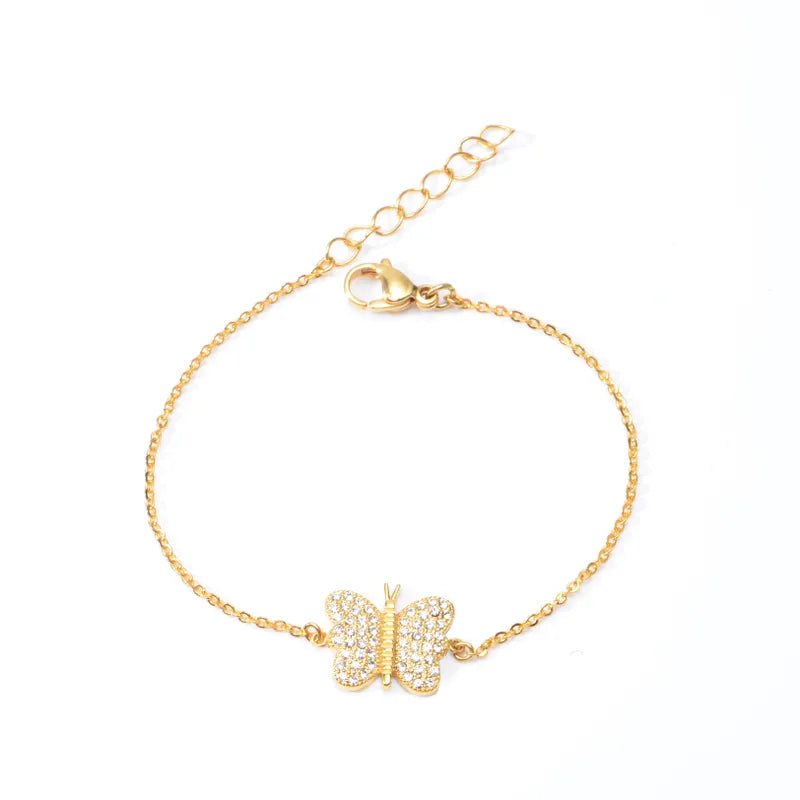 Βραχιόλι ατσάλινο πεταλούδα με ζιργκόν (B1567) – bracelet – charmy.gr