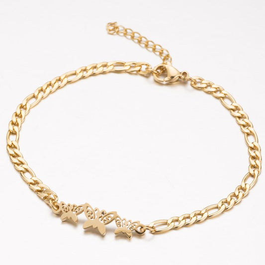 Γυναικείο βραχιόλι ατσάλινο πεταλούδες χρώμα χρυσό (B1400) - bracelet - charmy.gr
