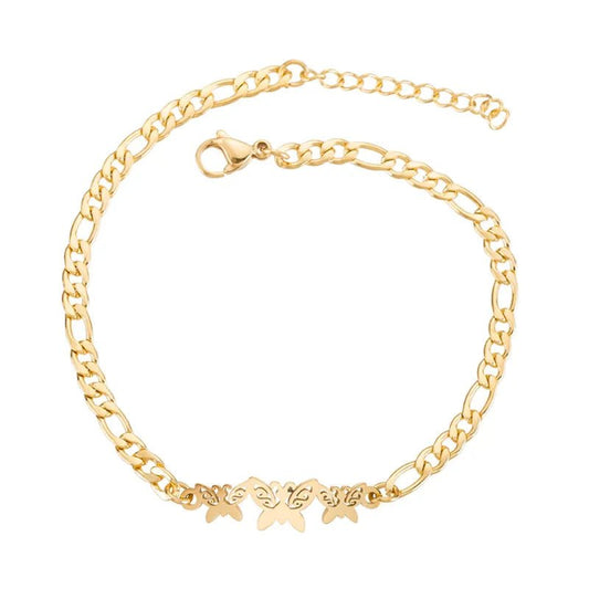 Βραχιόλι ατσάλινο πεταλούδες χρώμα χρυσό (B1400) - bracelet - charmy.gr
