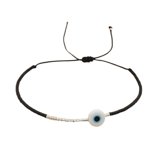 Βραχιόλι ματάκι με κορδόνι με γυάλινες και μεταλλικές χάντρες (B1230) - bracelet - charmy.gr