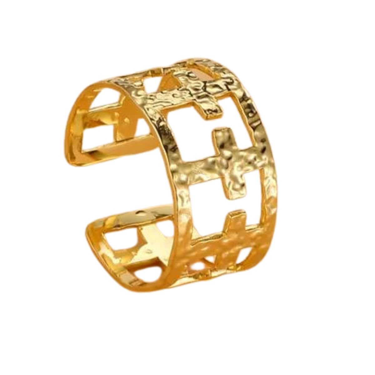 Δαχτυλίδι ατσάλινο με σταυρουδάκια επιχρυσωμένο 18k (R1330) – ring – charmy.gr