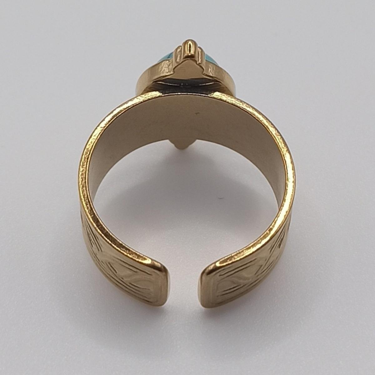 Γυναικείο δαχτυλίδι ατσάλινο ρυθμιζόμενο με πέτρα τυρκουάζ (R1004) - Rings - charmy.gr