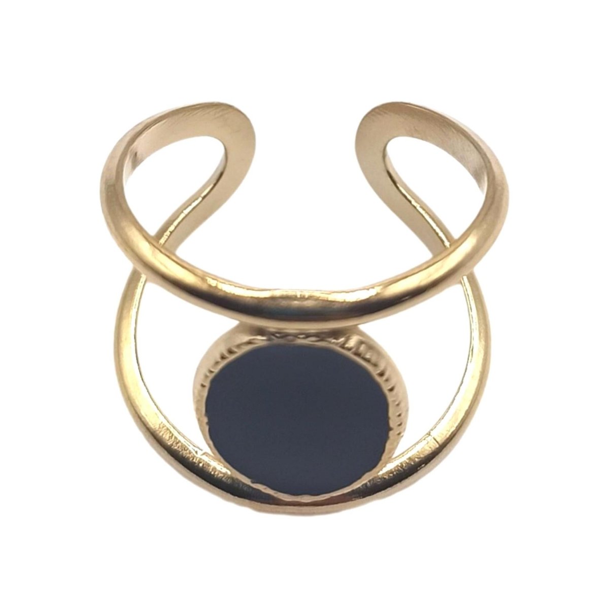 Γυναικείο δαχτυλίδι ρυθμιζόμενο από ατσάλι με μαύρο σμάλτο (R1033) - Rings - charmy.gr