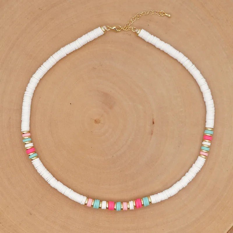 Καλοκαιρινό κολιέ boho άσπρο με φίμο (N1148) - necklace - charmy.gr