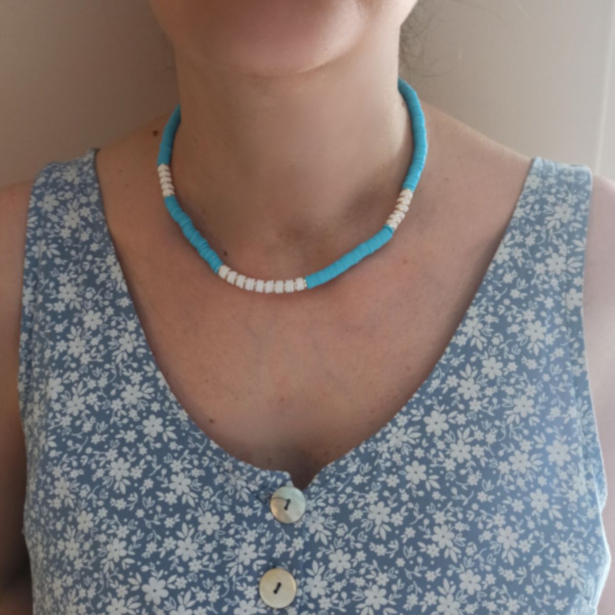 Καλοκαιρινό κολιέ boho γαλάζιο με φίμο (N1147) - necklace - charmy.gr