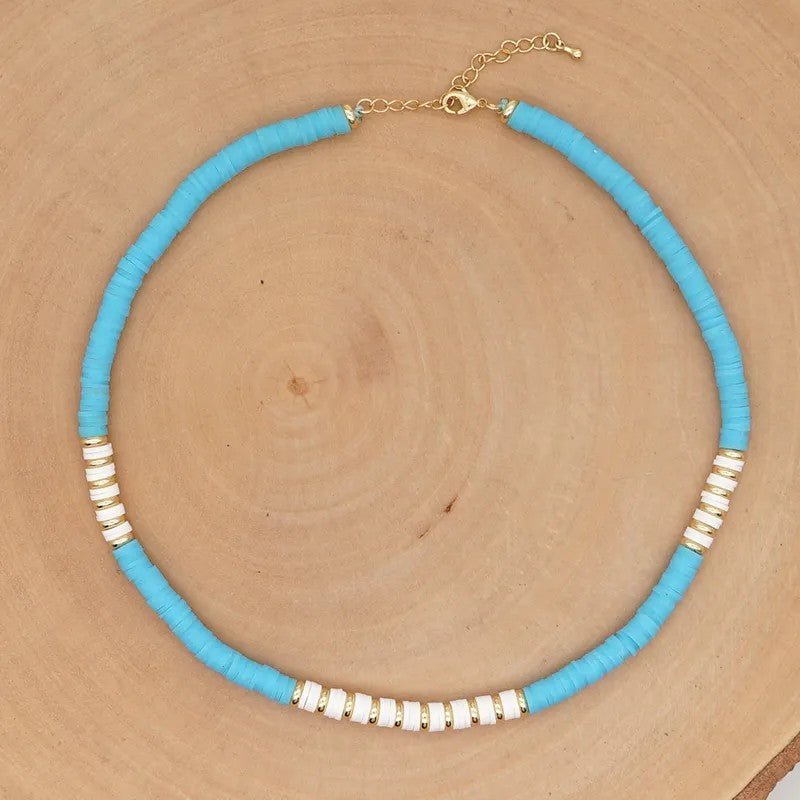 Καλοκαιρινό κολιέ boho γαλάζιο με φίμο (N1147) - necklace - charmy.gr