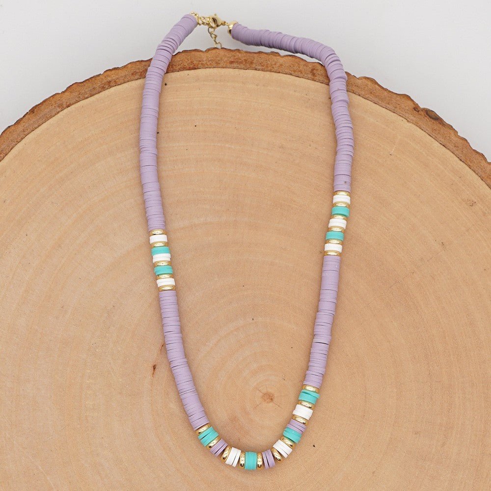 Καλοκαιρινό κολιέ boho μωβ με φίμο (N1151) - necklace - charmy.gr