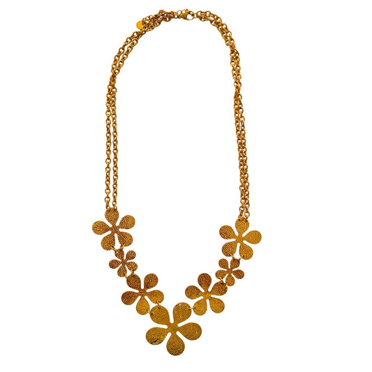 Κολιέ ατσάλινο 51 εκατοστά με λουλούδια επιχρυσωμένο (N1455)  - necklace - charmy.gr