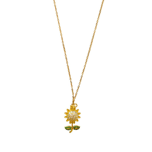 Κολιέ ατσάλινο ηλιοτρόπιο επιχρυσωμένο (N1407) - necklace - charmy.gr