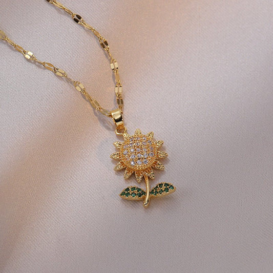 Γυναικείο κολιέ ατσάλινο ηλιοτρόπιο επιχρυσωμένο (N1407) - necklace - charmy.gr