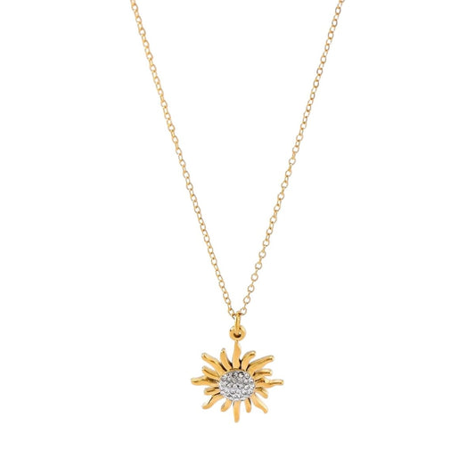 Κολιέ ατσάλινο ηλιοτρόπιο με ζιργκόν (N1077)  - necklace - charmy.gr