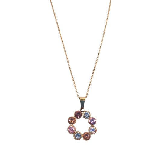 Κολιέ ατσάλινο κύκλος με ζιργκόν επιχρυσωμένο (N1097)  - necklace - charmy.gr