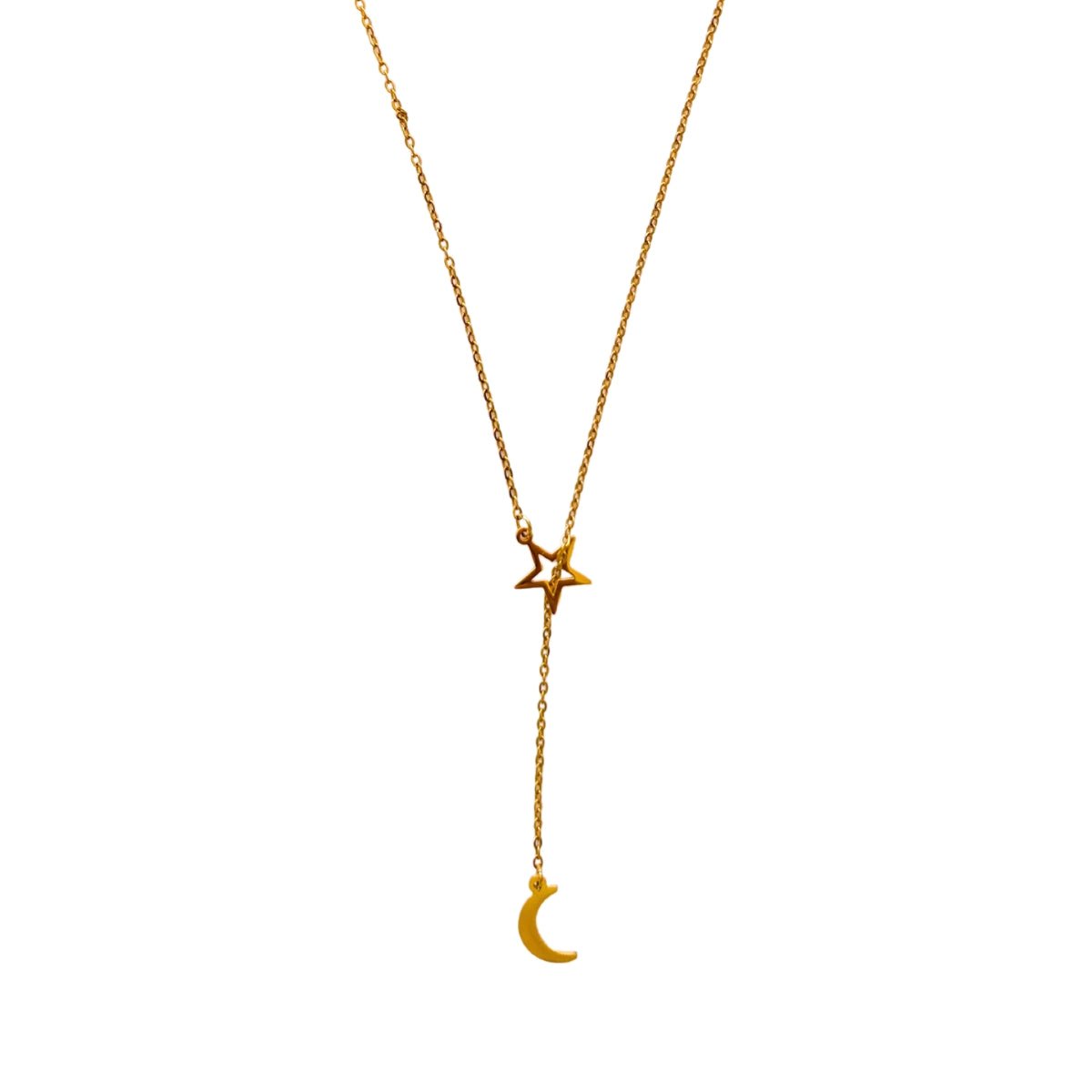 Κολιέ ατσάλινο με φεγγάρι και αστέρι επιχρυσωμένο (N1465) - necklace - charmy.gr