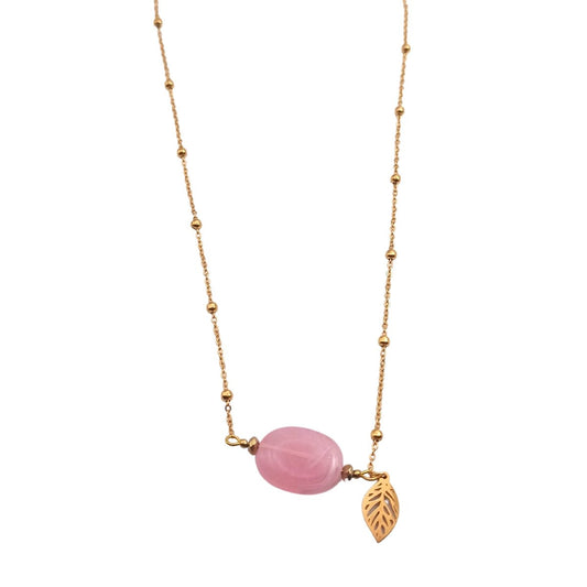 Κολιέ ατσάλινο με πέτρα ροζ επιχρυσωμένο (N1096)  - necklace - charmy.gr