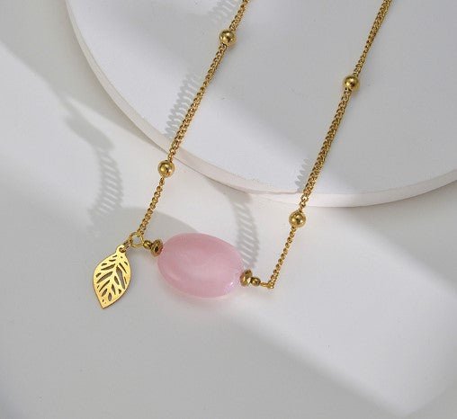 Γυναικείο κολιέ ατσάλινο με πέτρα ροζ επιχρυσωμένο (N1096)  - necklace - charmy.gr