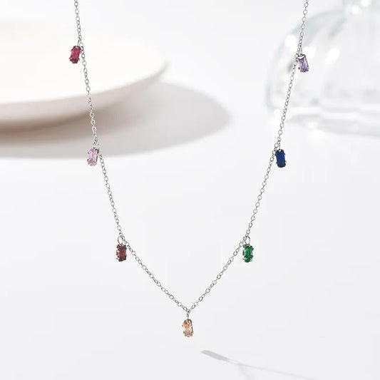 Κολιέ ατσάλινο με πέτρες ζιργκόν σε διάφορα χρώματα (N1436) - necklace - charmy.gr