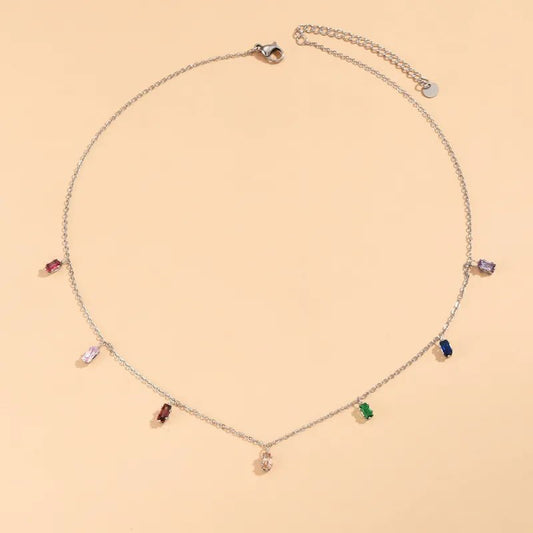 Γυναικείο κολιέ ατσάλινο με πέτρες ζιργκόν σε διάφορα χρώματα (N1436) - necklace - charmy.gr