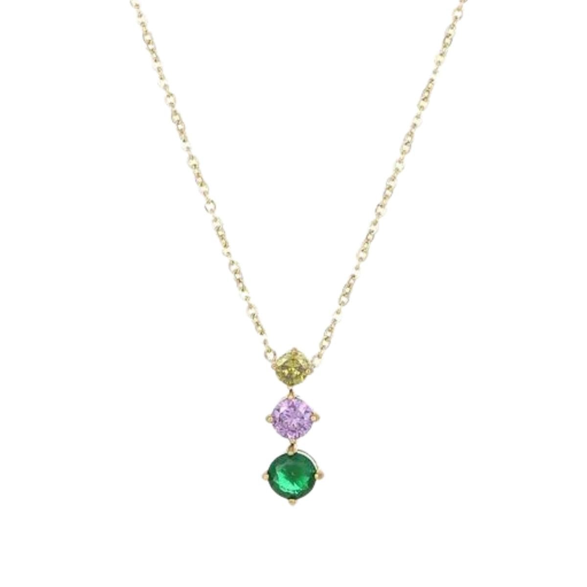 Κολιέ ατσάλινο με πολύχρωμες πέτρες ζιργκόν (N1543) – necklace – charmy.gr
