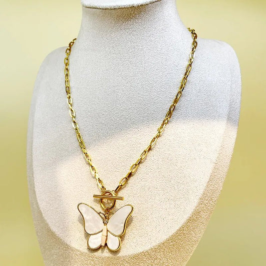 Γυναικείο κολιέ ατσάλινο με χοντρή αλυσίδα και μενταγιόν πεταλούδα επιχρυσωμένο (N1462)  - necklace - charmy.gr