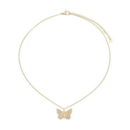 Κολιέ ατσάλινο πεταλούδα με ζιργκόν επιχρυσωμένο (N1395) - necklace - charmy.gr