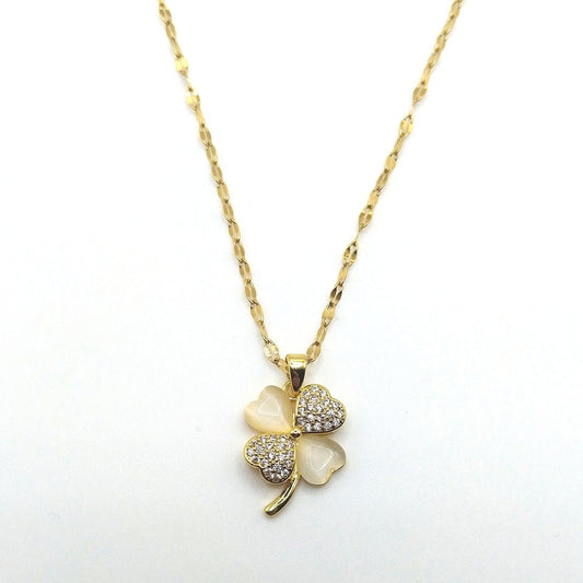 Κολιέ ατσάλινο τετράφυλλο τριφύλλι (N1070)  - necklace - charmy.gr