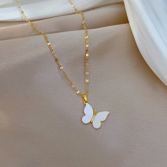 Γυναικείο κολιέ με ατσάλινη αλυσίδα με μενταγιόν πεταλούδα από χαλκό επιχρυσωμένο (N1344) - necklace - charmy.gr